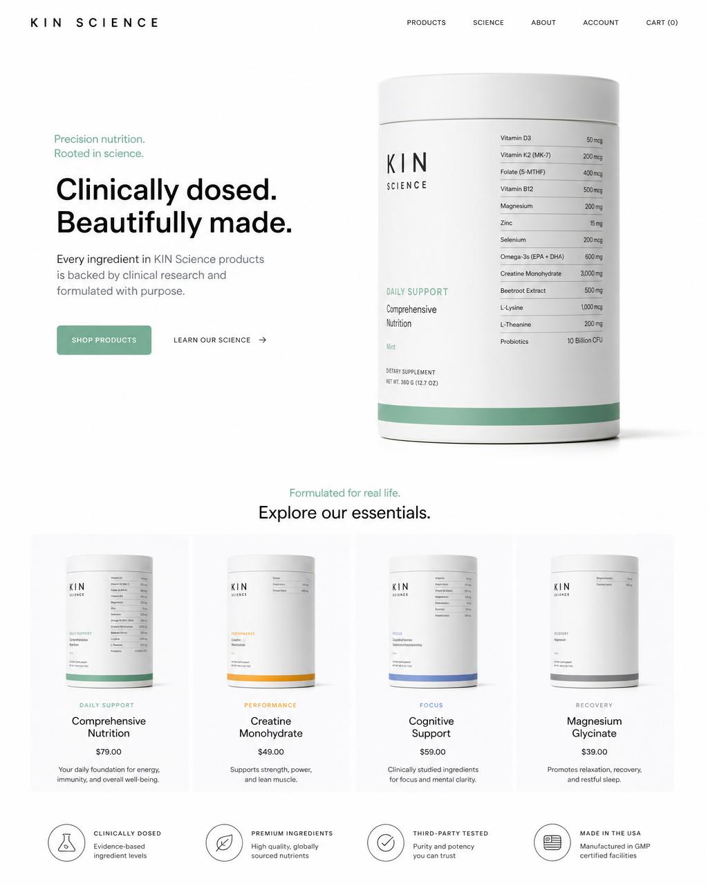 KIN Science — Beispiel-Shop von Selah Concepts.